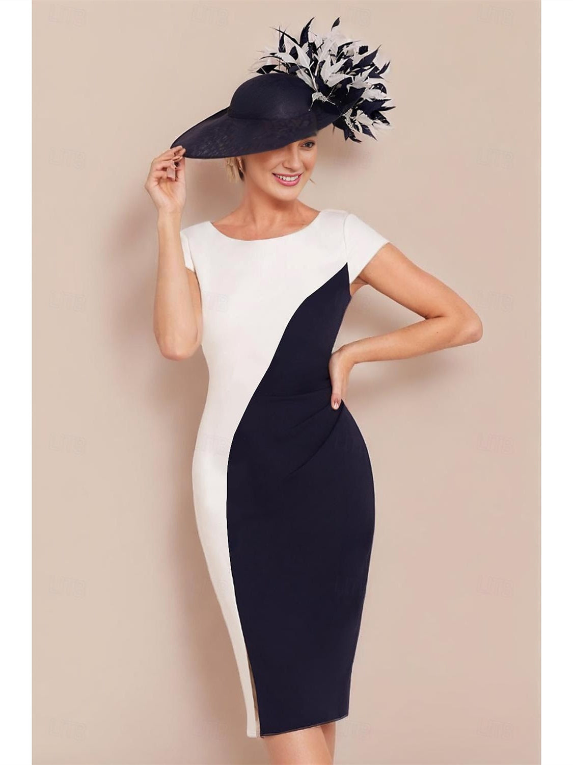 Knee-Length Two-Piece Jewel Neck Mother of the Bride Dress with Short Sleeves and Jacket-BMbridal