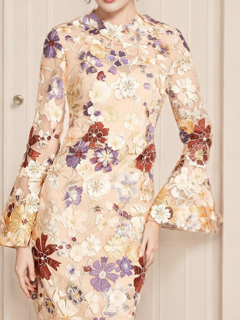 Tea-Length 3/4 Sleeve Lace Sheath Dress for the Mother of the Bride-BMbridal