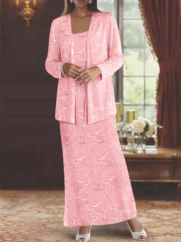 Ankle-length Chiffon Mother of the Bride Dress with Sequins and Jacket-BMbridal