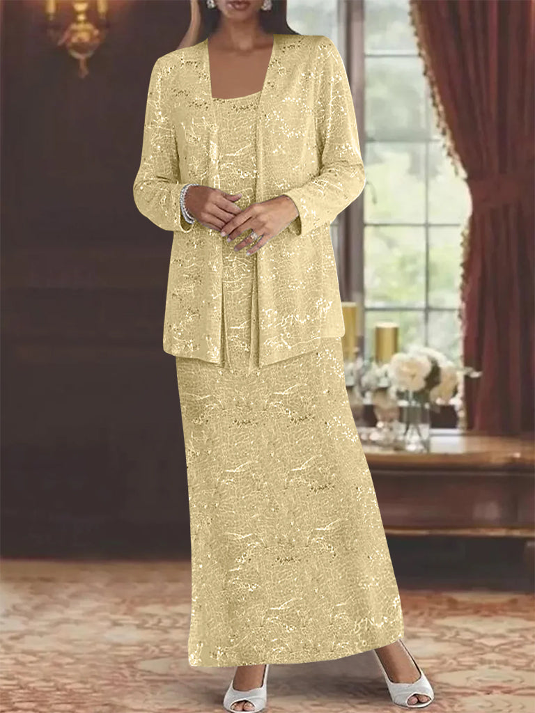 Ankle-length Chiffon Mother of the Bride Dress with Sequins and Jacket-BMbridal