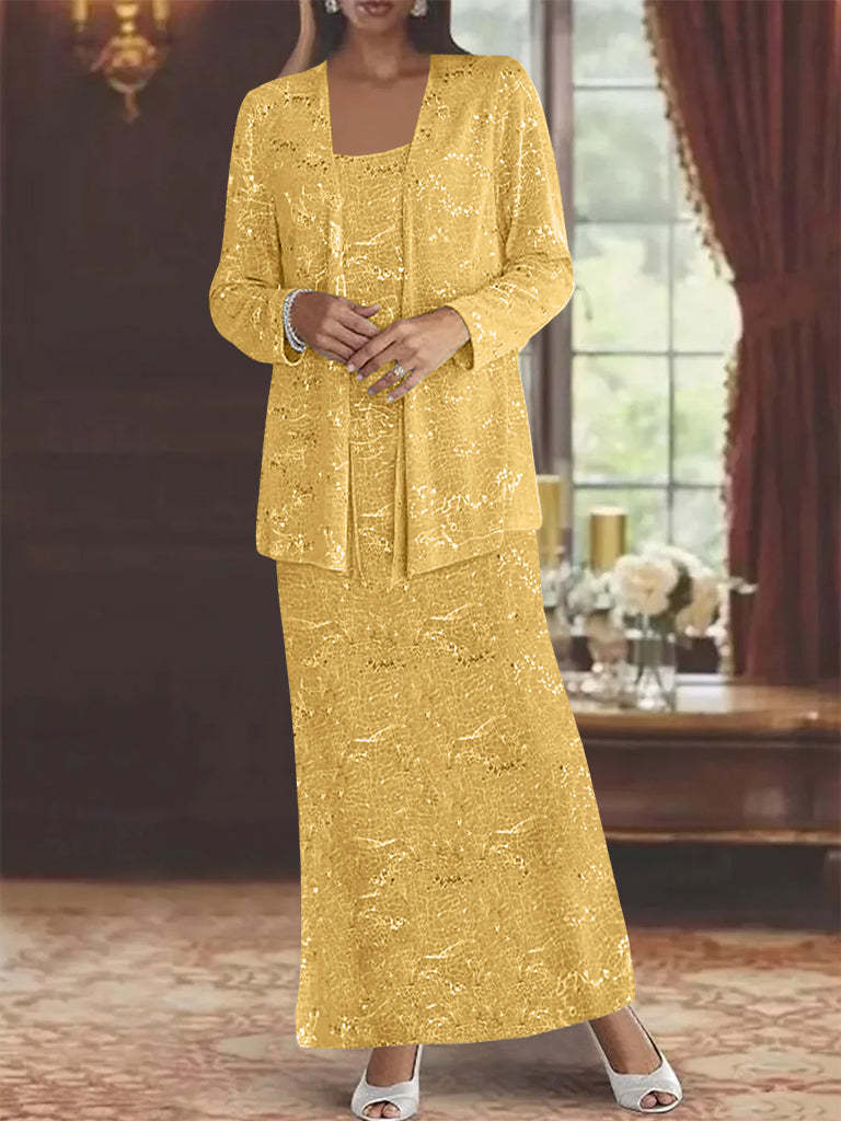 Ankle-length Chiffon Mother of the Bride Dress with Sequins and Jacket-BMbridal