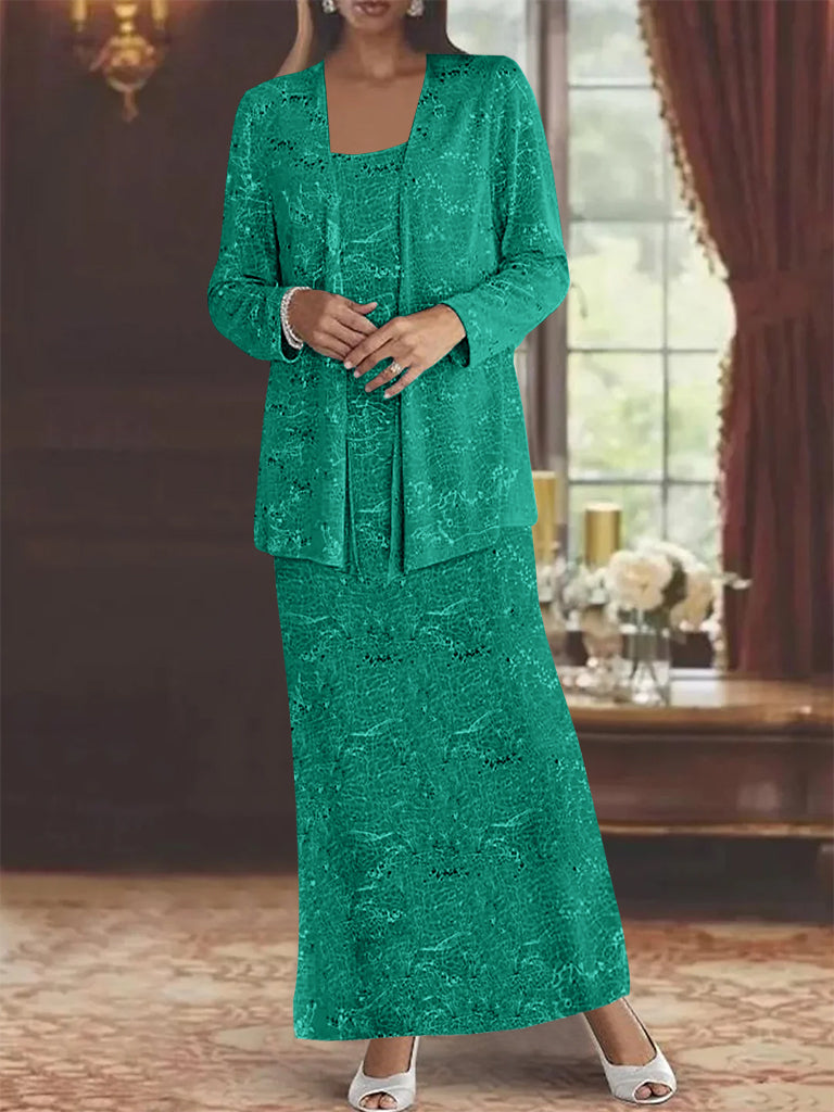 Ankle-length Chiffon Mother of the Bride Dress with Sequins and Jacket-BMbridal