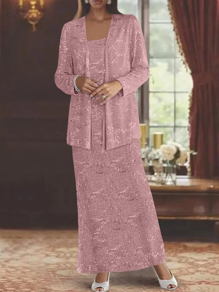Ankle-length Chiffon Mother of the Bride Dress with Sequins and Jacket-BMbridal