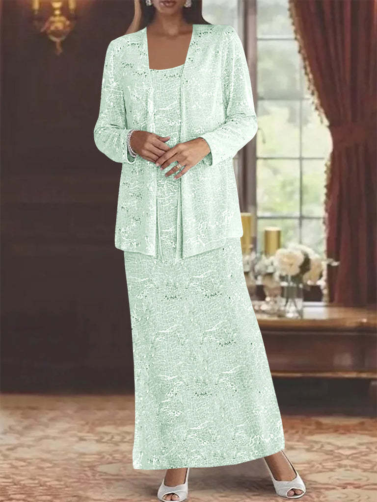 Ankle-length Chiffon Mother of the Bride Dress with Sequins and Jacket-BMbridal