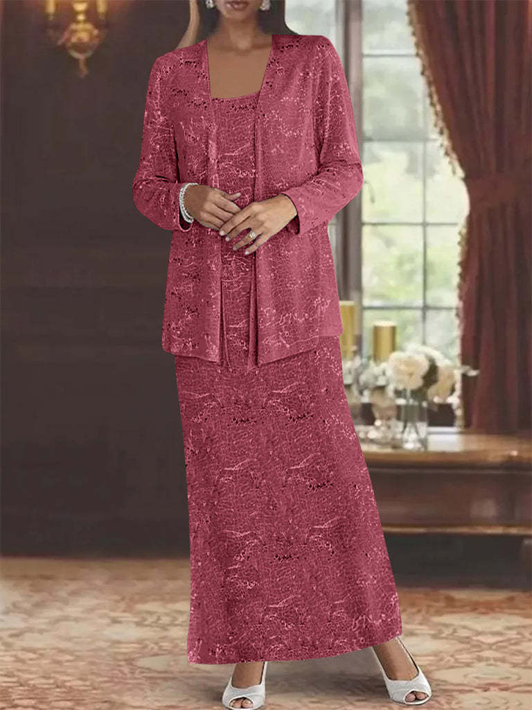 Ankle-length Chiffon Mother of the Bride Dress with Sequins and Jacket-BMbridal