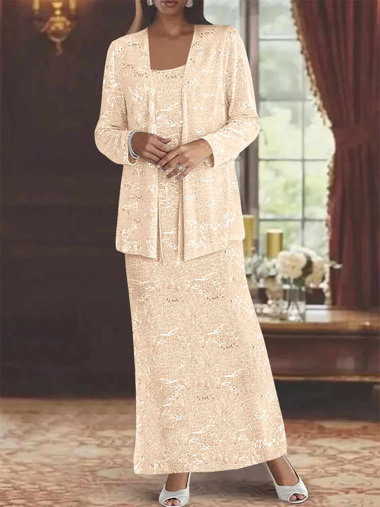 Ankle-length Chiffon Mother of the Bride Dress with Sequins and Jacket-BMbridal