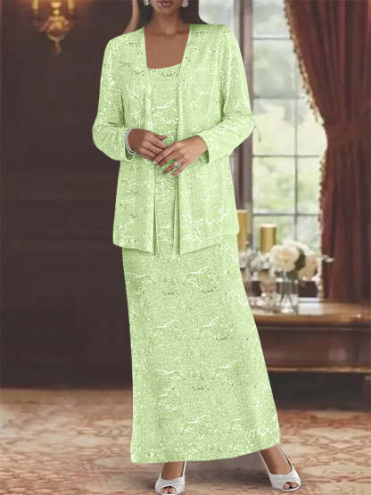 Ankle-length Chiffon Mother of the Bride Dress with Sequins and Jacket-BMbridal