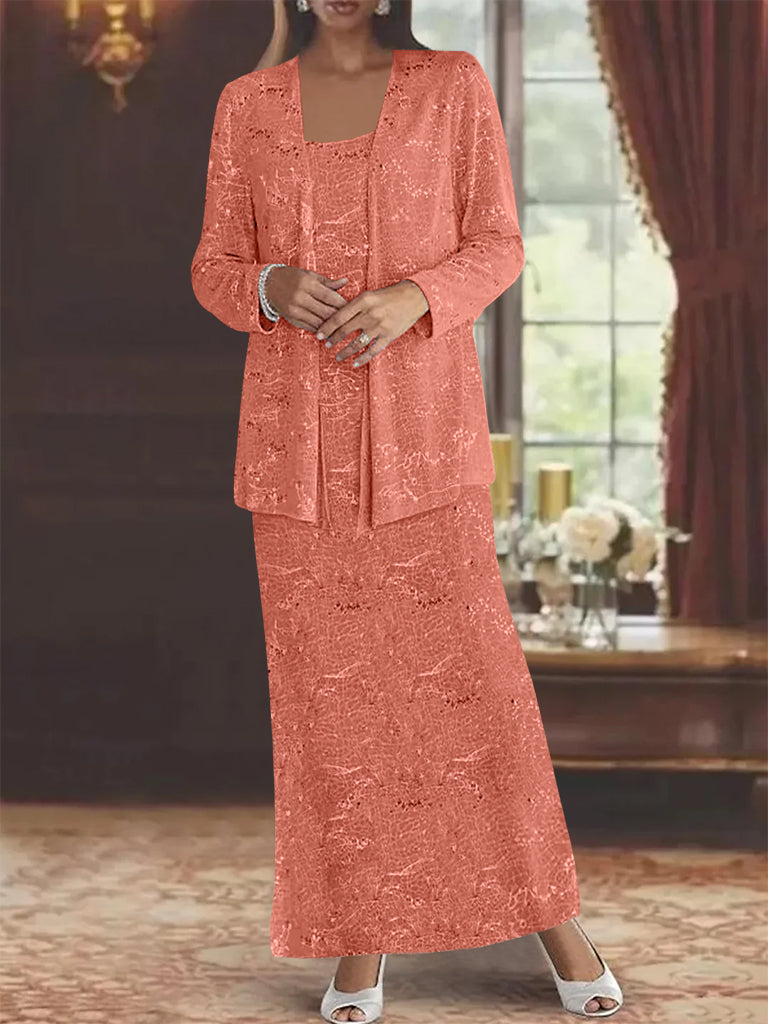 Ankle-length Chiffon Mother of the Bride Dress with Sequins and Jacket-BMbridal