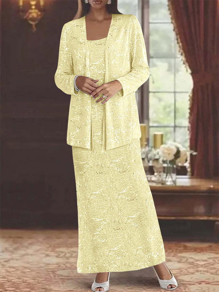 Ankle-length Chiffon Mother of the Bride Dress with Sequins and Jacket-BMbridal
