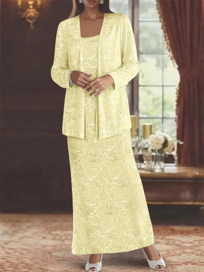 Ankle-length Chiffon Mother of the Bride Dress with Sequins and Jacket-BMbridal