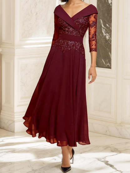 Sweetheart A-Line Princess Ankle-Length Mother of the Bride Dress with Half Sleeves and Lace