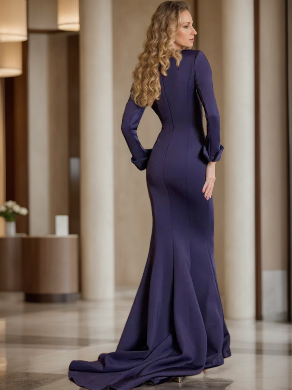 V-Neck Floor-Length Pleated Gown for the Mother of the Bride-BMbridal