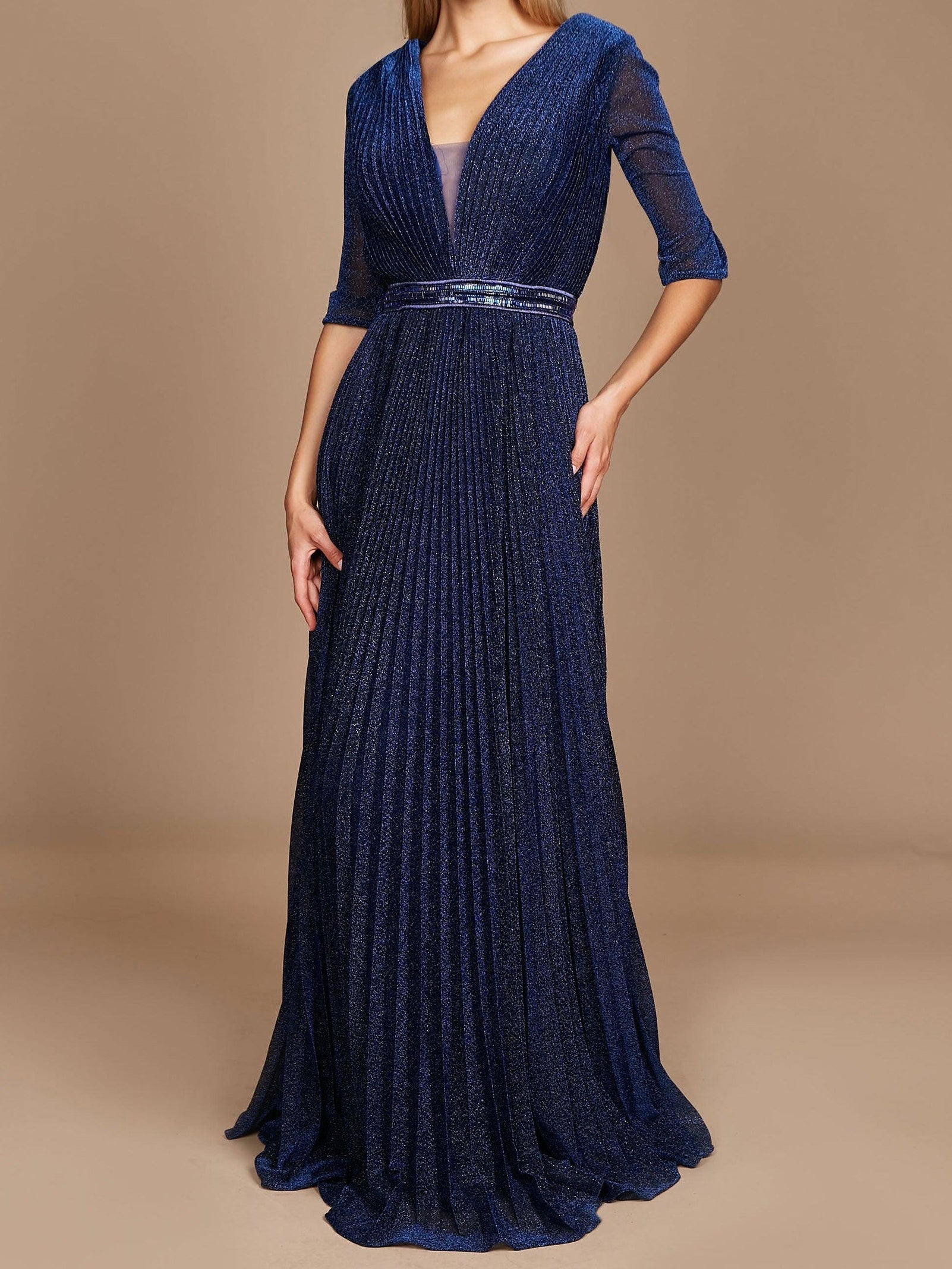 V-Neck A-Line Princess Gown with 3/4 Sleeves for the Mother of the Bride-BMbridal