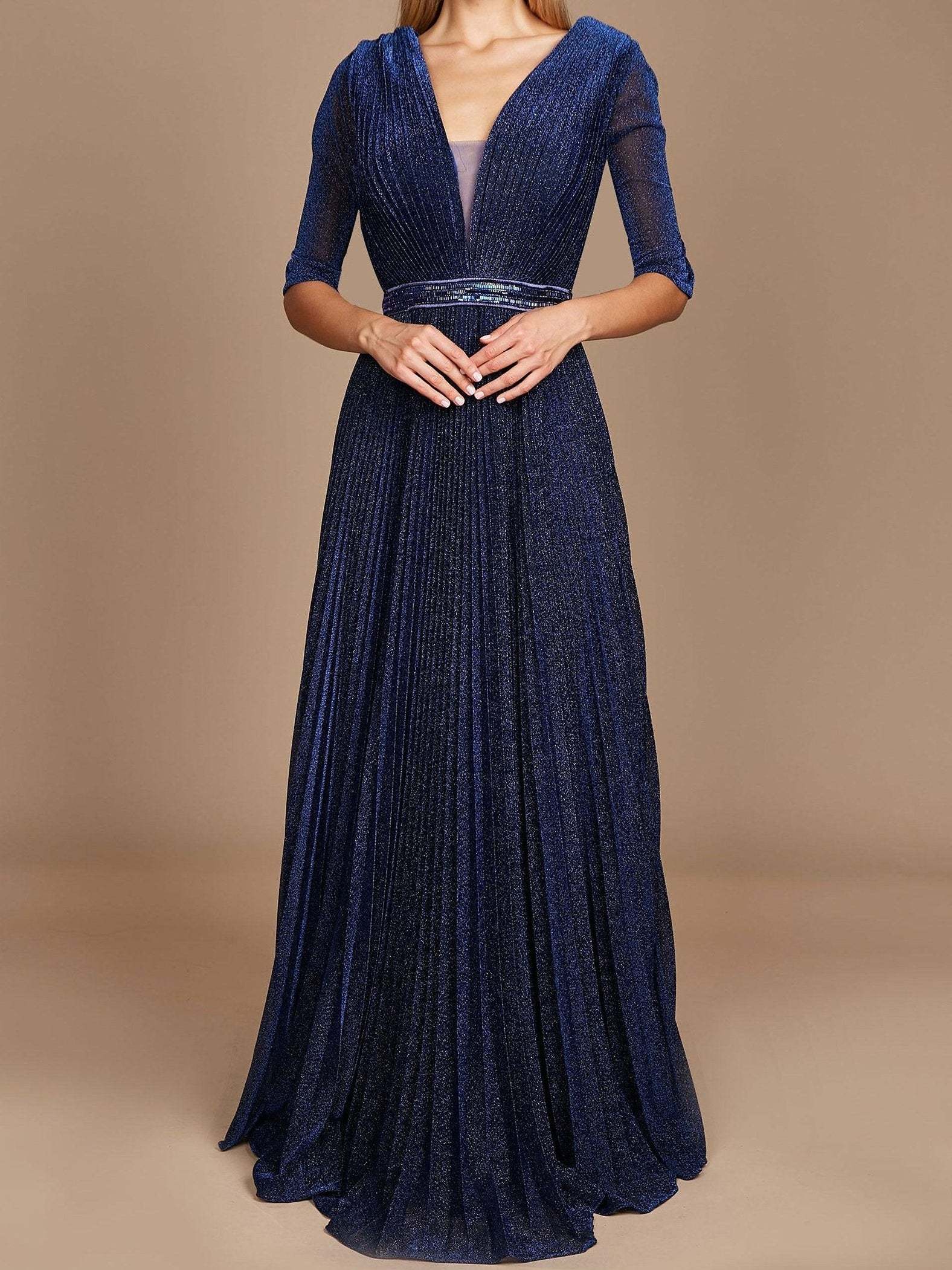 V-Neck A-Line Princess Gown with 3/4 Sleeves for the Mother of the Bride-BMbridal