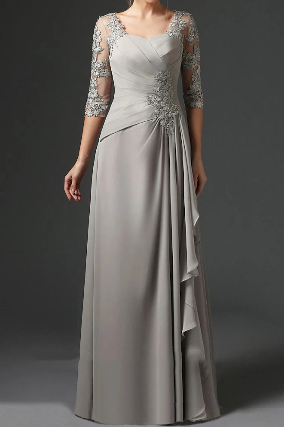 Floor-Length A-Line Princess Gown with Square Neck and Half Sleeves-BMbridal