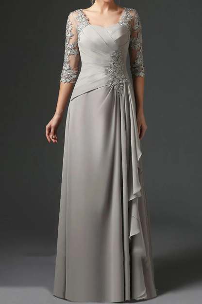 Floor-Length A-Line Princess Gown with Square Neck and Half Sleeves-BMbridal