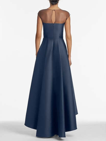 Asymmetrical Sleeveless A-Line Mother of the Bride Dress with Jewel Neckline Pleats and Appliques-BMbridal