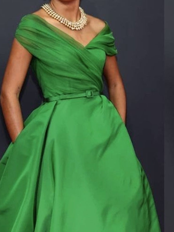 Off-Shoulder Sleeveless A-Line Ruched Ankle-Length Dress for the Mother of the Bride-BMbridal