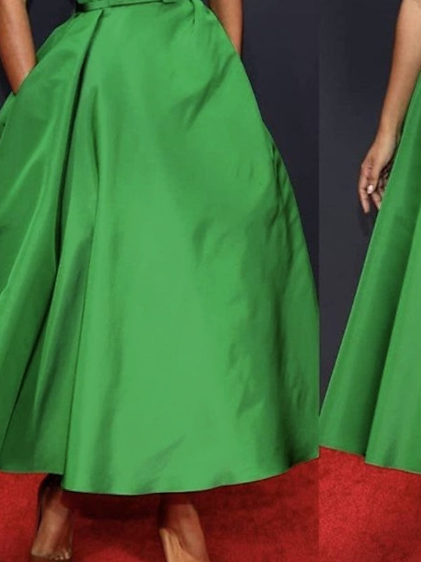 Off-Shoulder Sleeveless A-Line Ruched Ankle-Length Dress for the Mother of the Bride-BMbridal