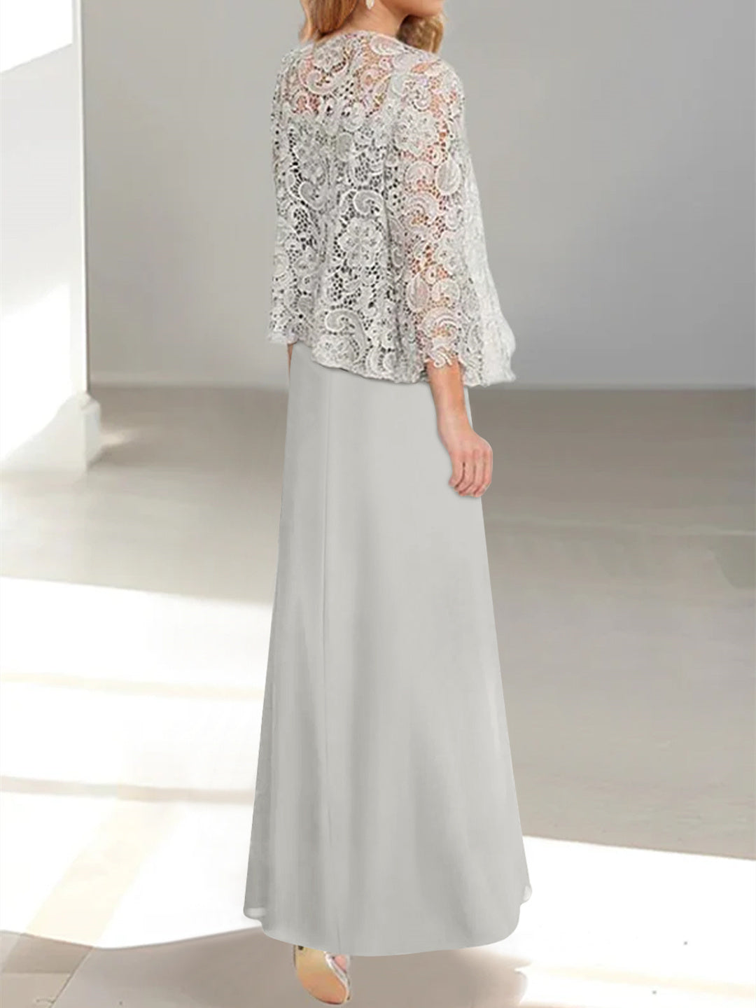 2 A-Line/Princess Scoop Mother of the Bride Dresses with Pleated & Lace Appliques Floor-Length-BMbridal