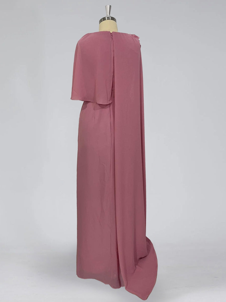 Floor-Length Sleeveless Cowl Neck Sheath Dress for the Mother of the Bride with Floral Detail