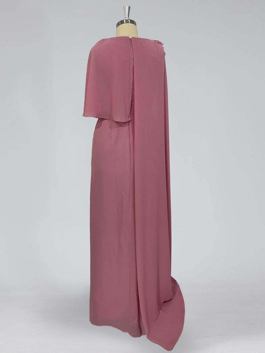 Floor-Length Sleeveless Cowl Neck Sheath Dress for the Mother of the Bride with Floral Detail