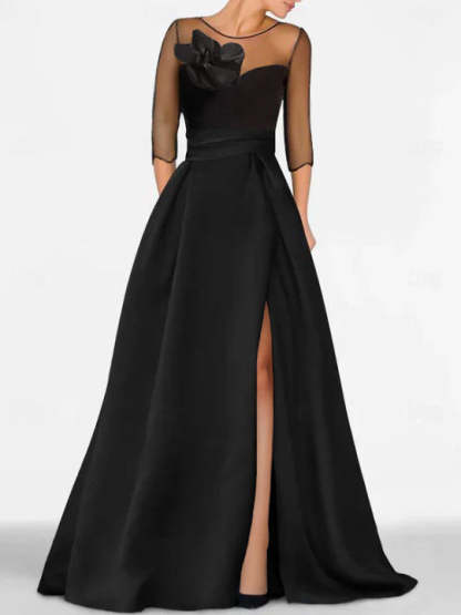 Sweetheart A-Line Princess Gown with 3/4 Sleeves and Lace Floral Detail for the Mother of the Bride-BMbridal