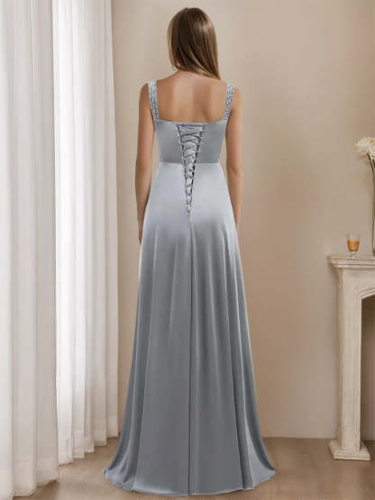 Sleeveless V-Neck Floor-Length A-Line Mother of the Bride Dress with Rhinestone