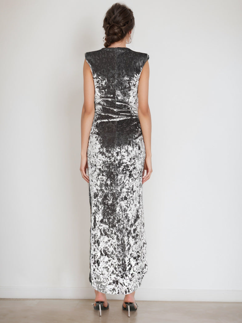 V-Neck Sleeveless Asymmetrical Sheath Dress with Ruffles for the Mother of the Bride