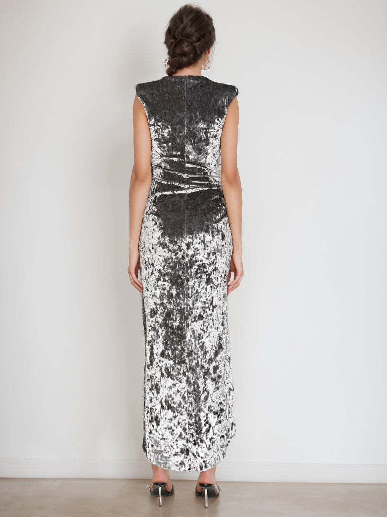 V-Neck Sleeveless Asymmetrical Sheath Dress with Ruffles for the Mother of the Bride