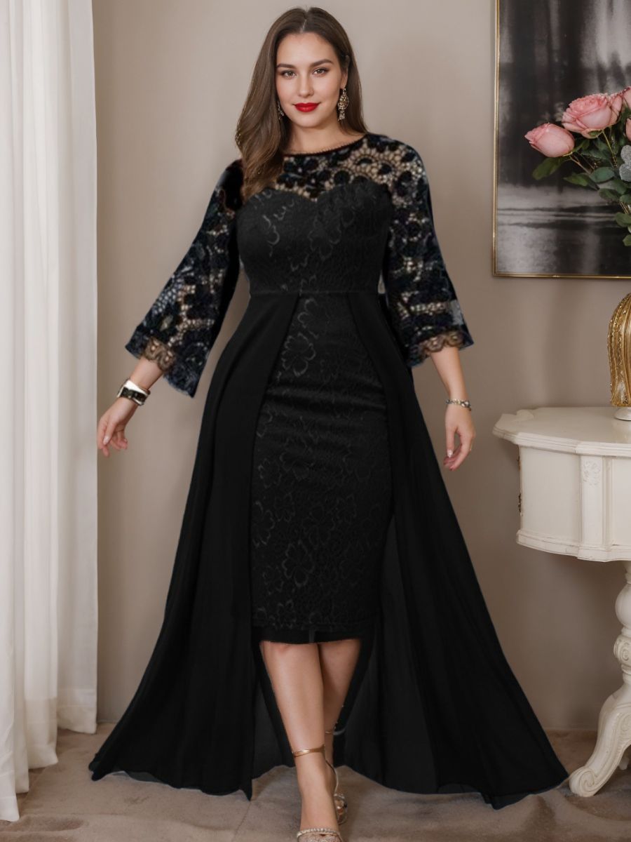 Plus Size Mother of the Bride A-Line/Princess Sweetheart Asymmetrical Dress with Appliques-BMbridal