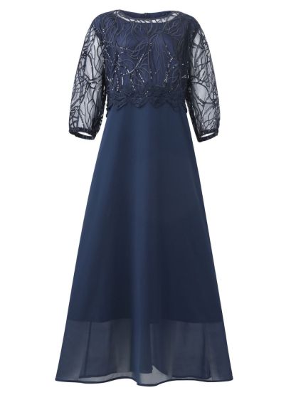 Princess A-Line Ankle-Length Plus Size Mother of the Bride Dress with Scoop 3/4 Sleeves and Appliques-BMbridal