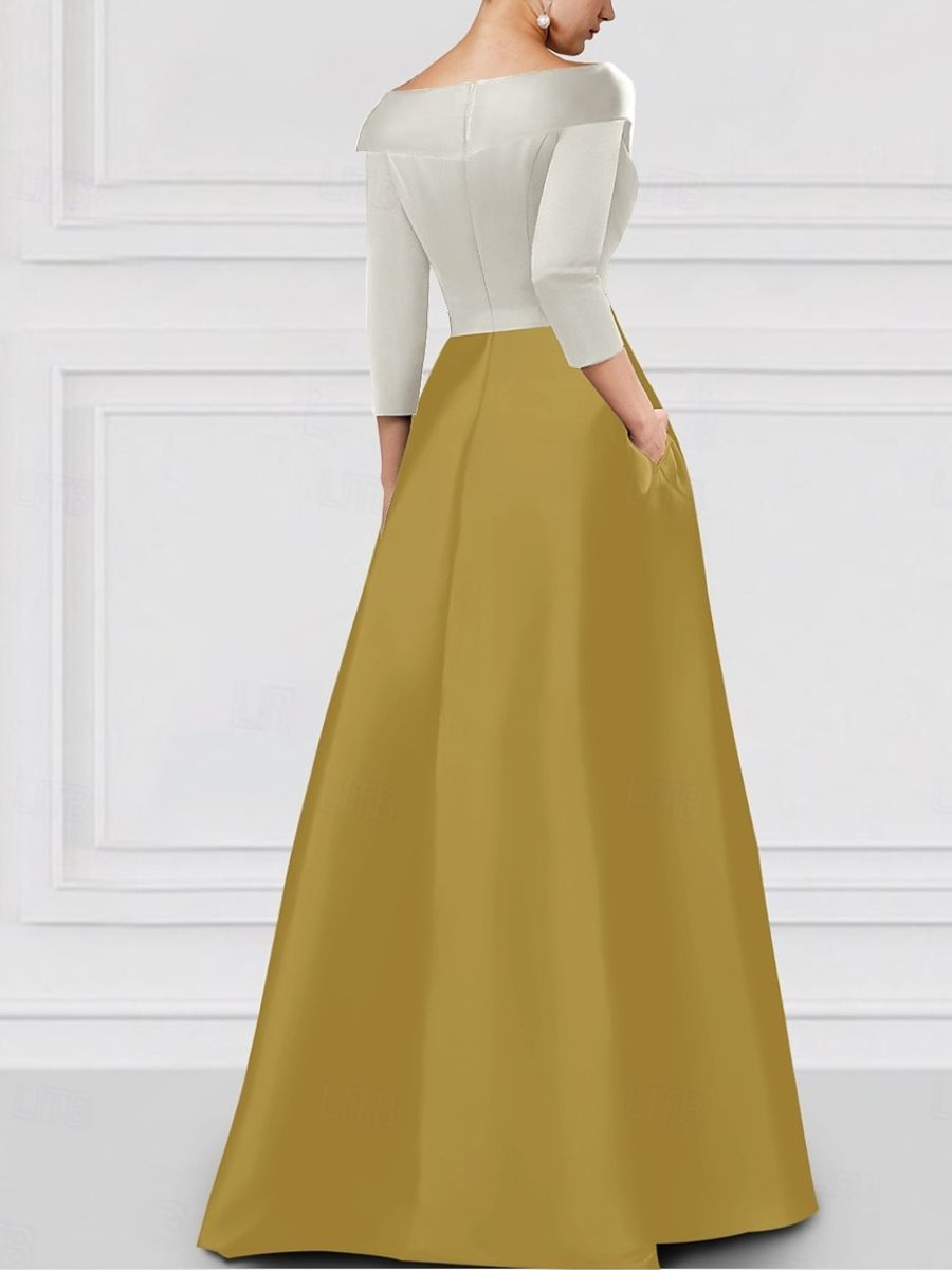 V-Neck A-Line Princess Floor-Length Mother of the Bride Dress with Side Split and Appliques-BMbridal