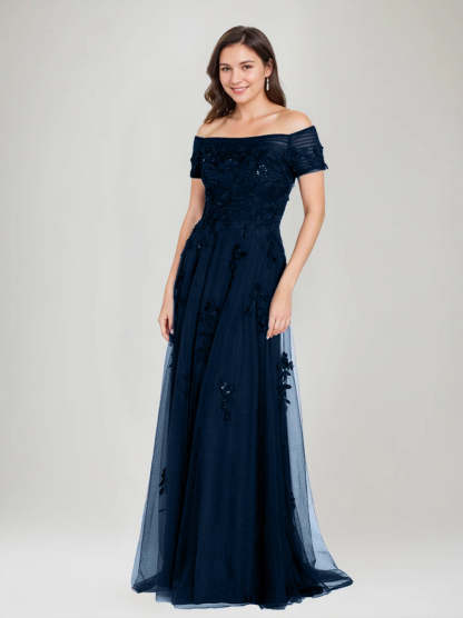 Sleeveless Off-the-Shoulder A-Line Dresses for Mother of the Bride & Groom with Appliques-BMbridal