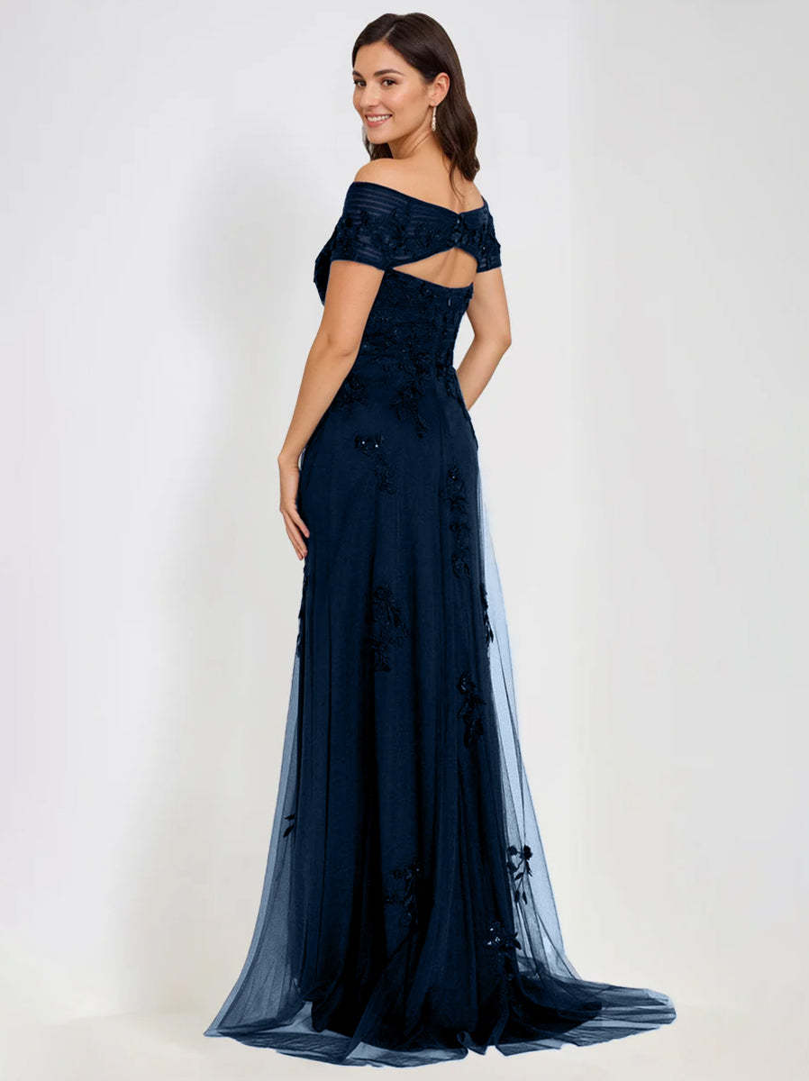 Sleeveless Off-the-Shoulder A-Line Dresses for Mother of the Bride & Groom with Appliques-BMbridal
