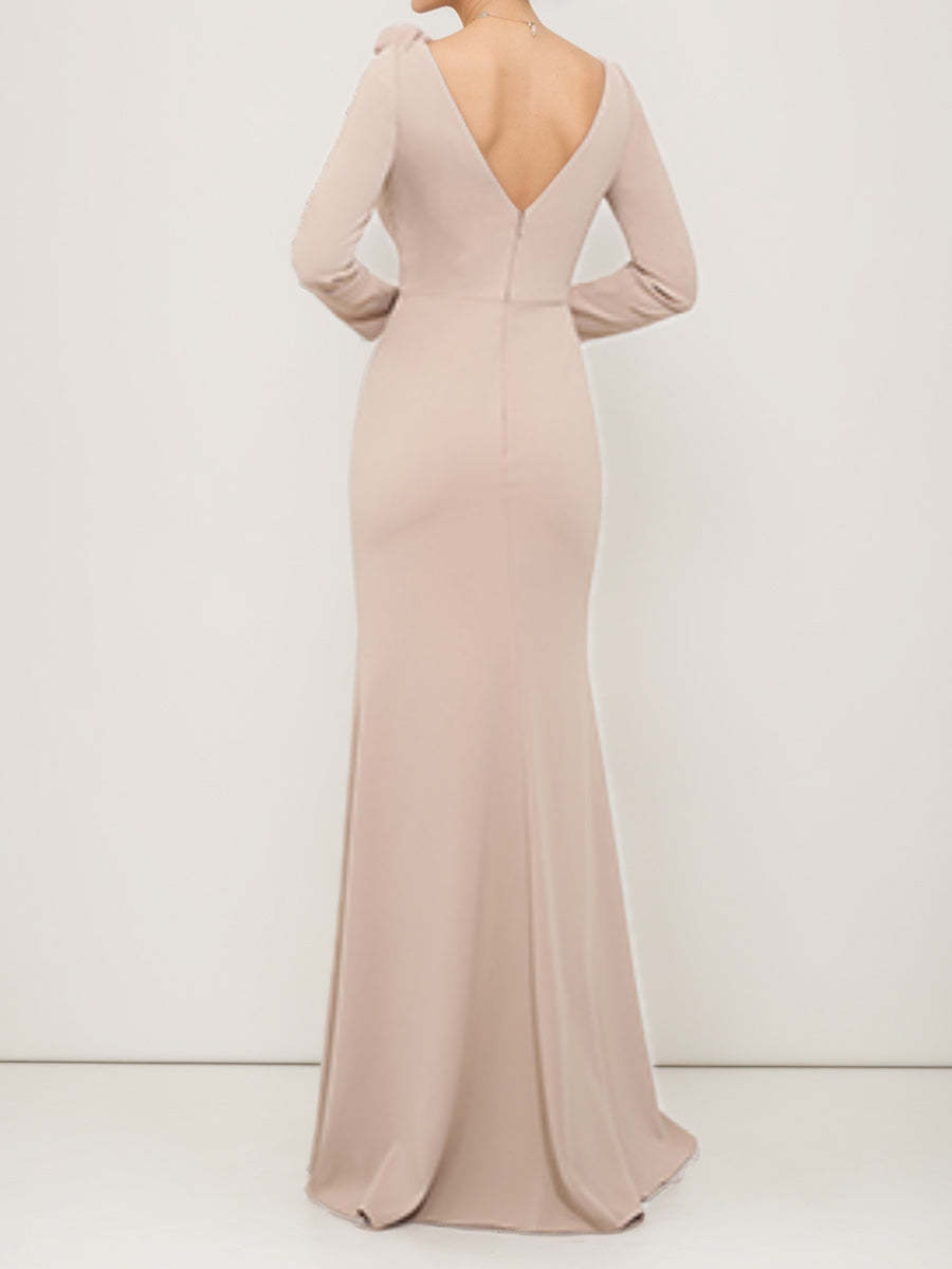 Scoop Neck Sheath/Column Dress for Mother of the Bride & Groom Featuring 3D Floral Details-BMbridal