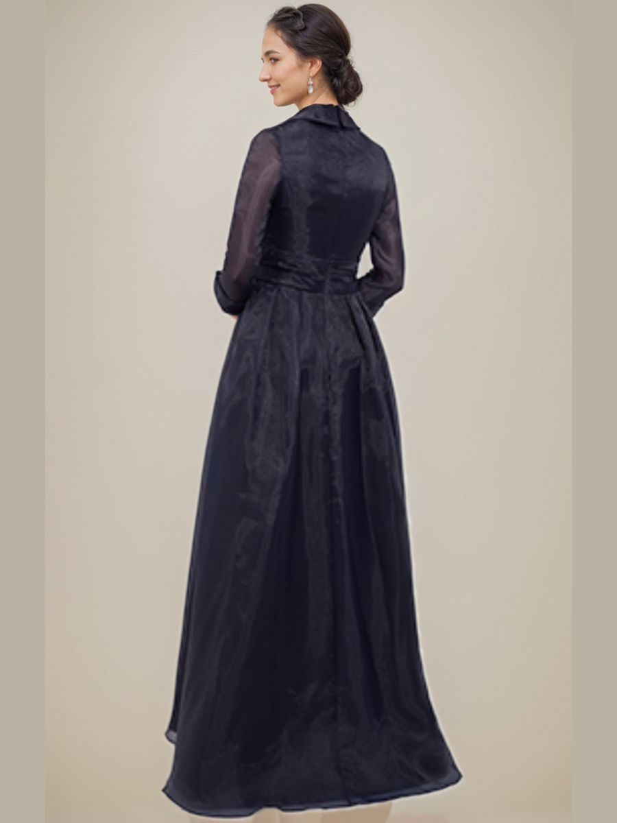 Floor-Length A-Line Mother Of The Bride Dress with V-Neck 3/4 Sleeves Appliques & Side Slit-BMbridal