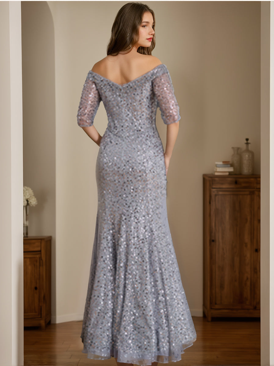 Off-the-Shoulder Mermaid/Trumpet Mother of the Bride & Groom Dresses with Half Sleeves-BMbridal