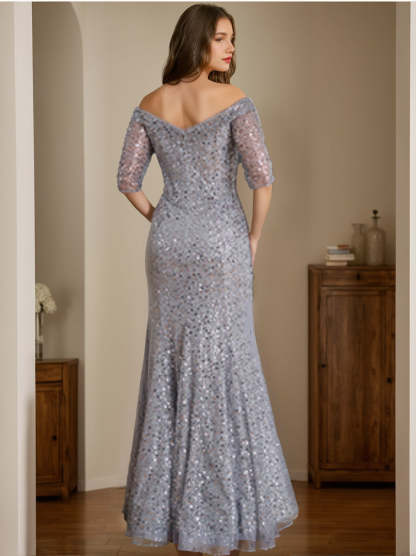 Off-the-Shoulder Mermaid/Trumpet Mother of the Bride & Groom Dresses with Half Sleeves-BMbridal