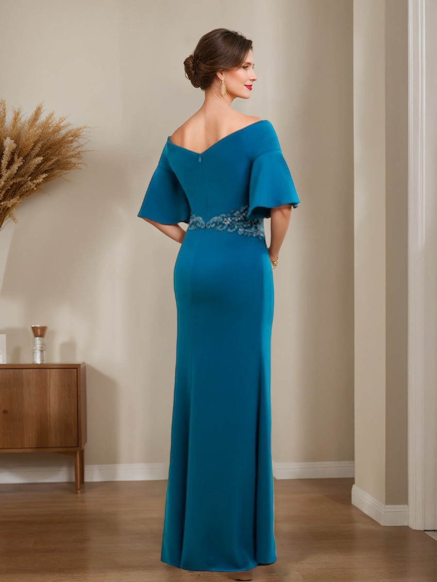Off-the-Shoulder Sheath/Column Dress for Mothers of the Bride & Groom with Appliques and Side Split-BMbridal