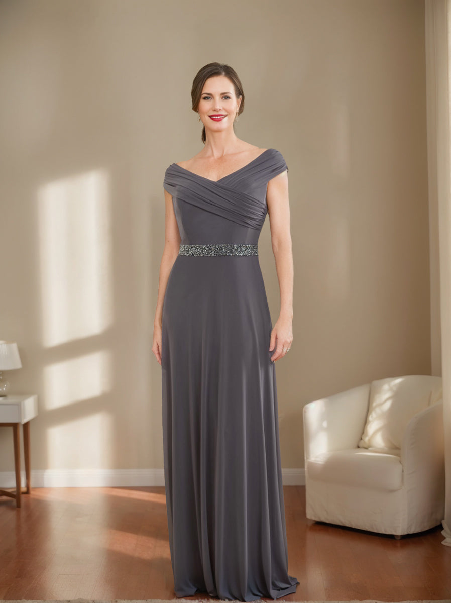V-Neck Ruched Sheath/Column Mother of the Bride Dresses with Beading-BMbridal
