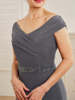 V-Neck Ruched Sheath/Column Mother of the Bride Dresses with Beading-BMbridal