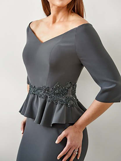 V-Neck Mother of the Bride Trumpet/Mermaid Dresses Featuring Ruffles and Appliques-BMbridal