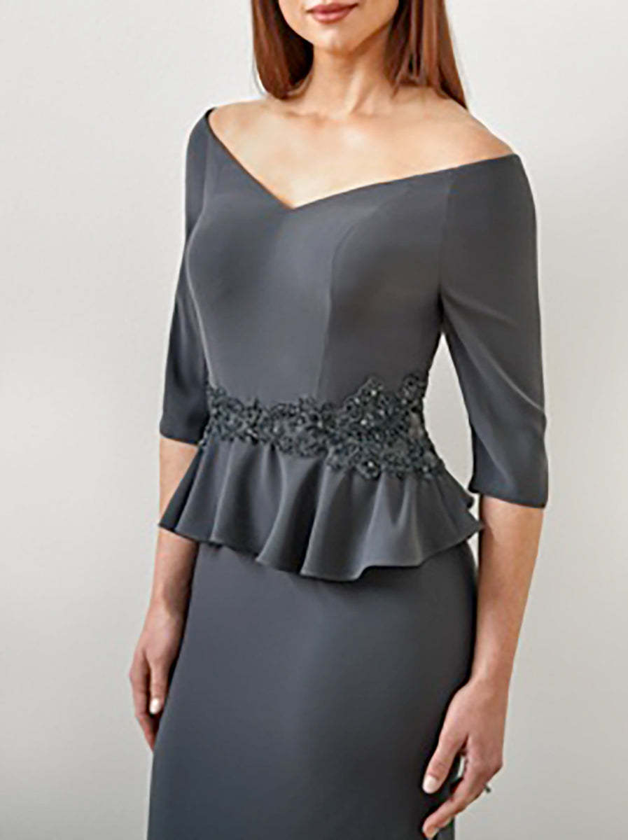 V-Neck Mother of the Bride Trumpet/Mermaid Dresses Featuring Ruffles and Appliques-BMbridal