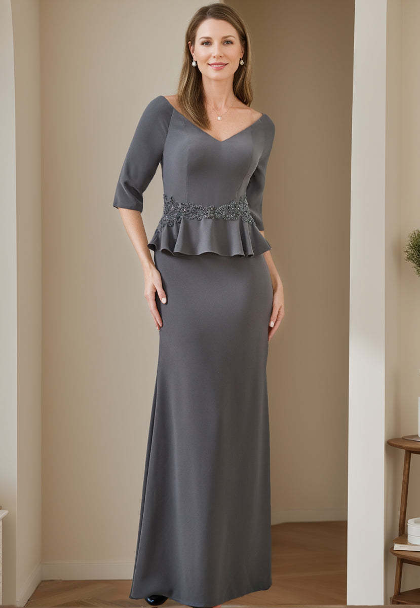 V-Neck Mother of the Bride Trumpet/Mermaid Dresses Featuring Ruffles and Appliques-BMbridal