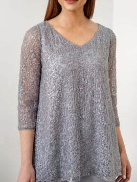 3/4 Sleeve V-Neck Chiffon Mother of the Bride Pantsuit with Sequins-BMbridal