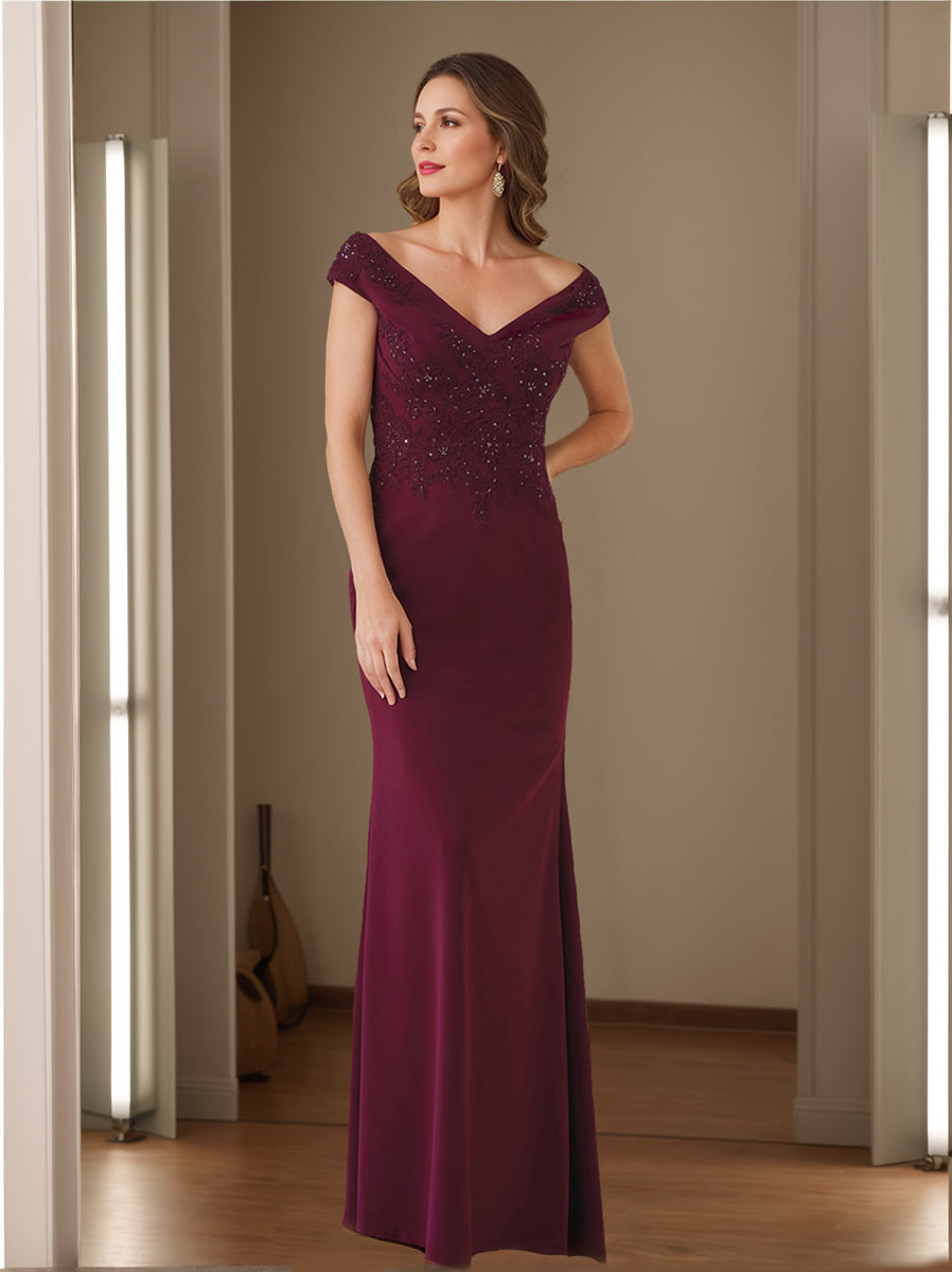 V-Neck Sleeveless Sheath/Column Mother Of The Bride Dresses Featuring Appliques-BMbridal