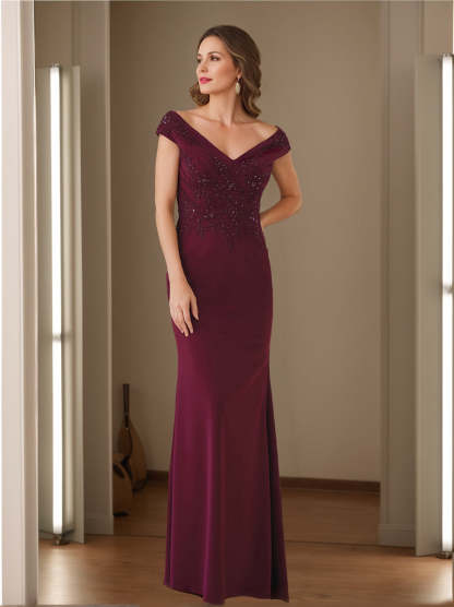 V-Neck Sleeveless Sheath/Column Mother Of The Bride Dresses Featuring Appliques-BMbridal