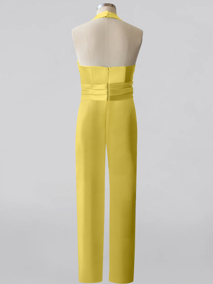 Mother of the Bride 2-Piece V-Neck Sleeveless Pantsuit with Bow Belt Floor Length-BMbridal