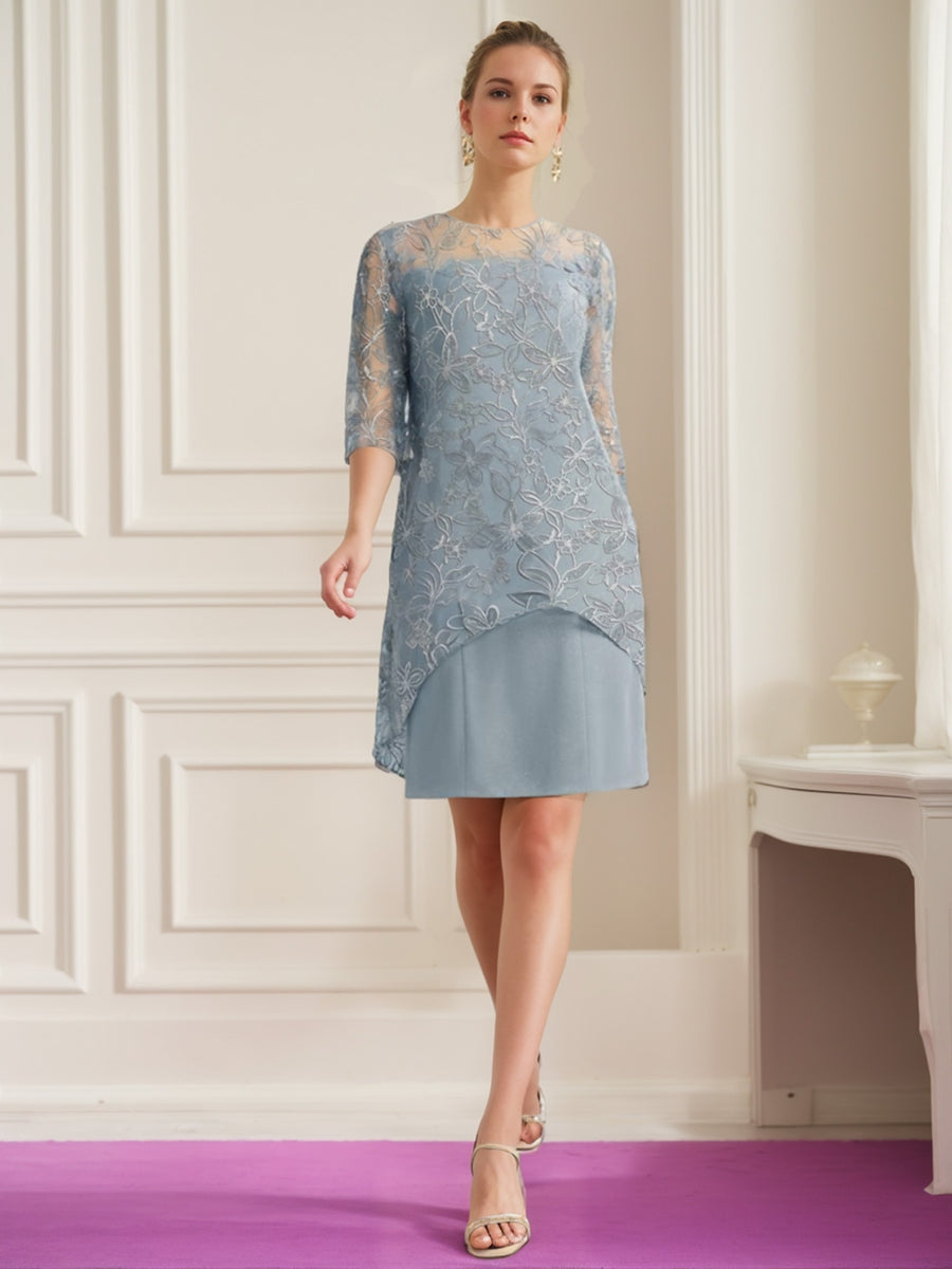 Knee-Length Scoop Neck A-Line Mother of the Bride Dress with Princess Cut and Appliques-BMbridal
